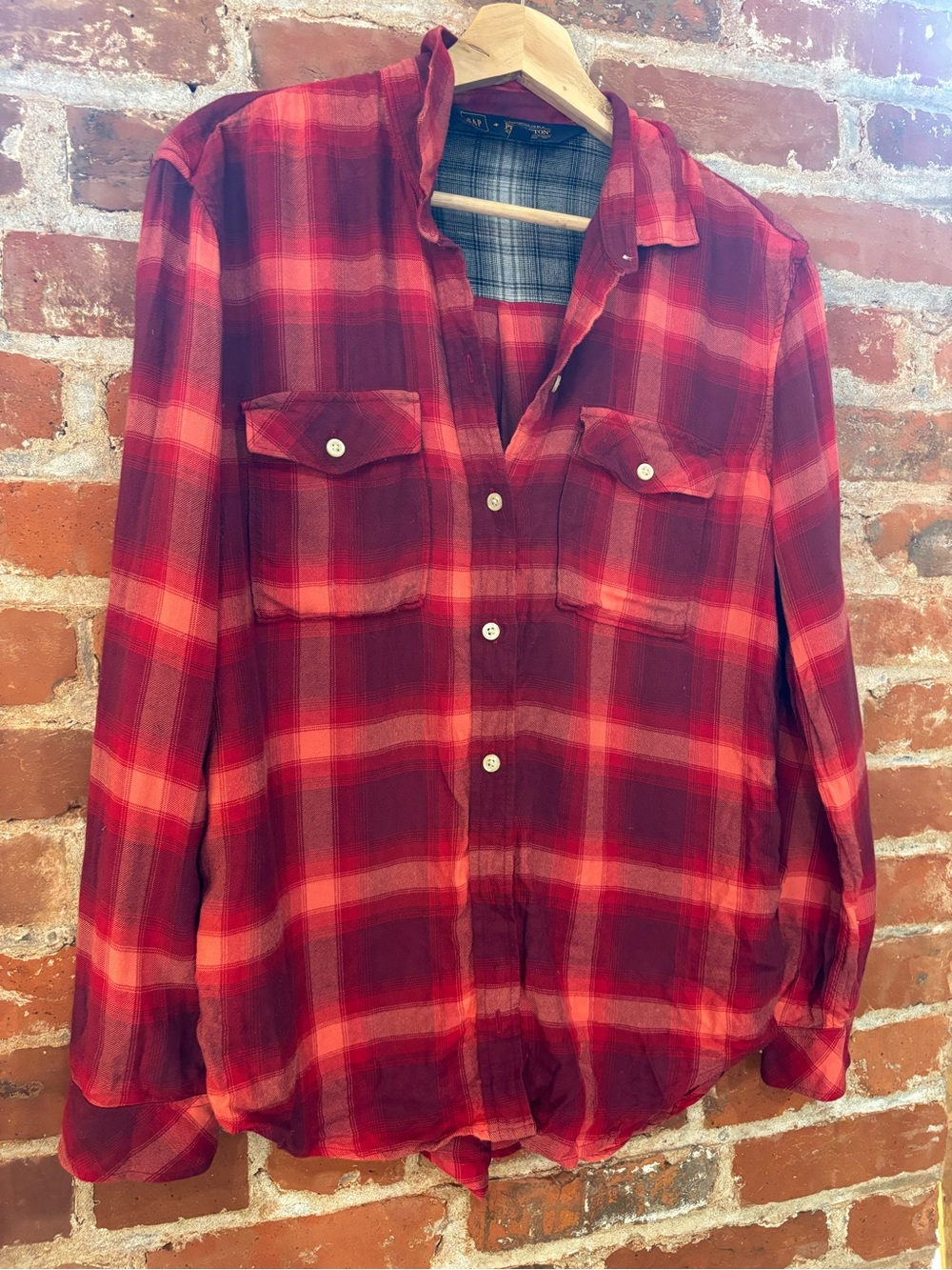 GAP Red Plaid Button-Down Shirt with Chest Pockets